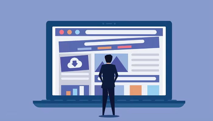 پروژه خرید اینترنتی لبتاب بزرگ و مردی جلوی آن ایستاده